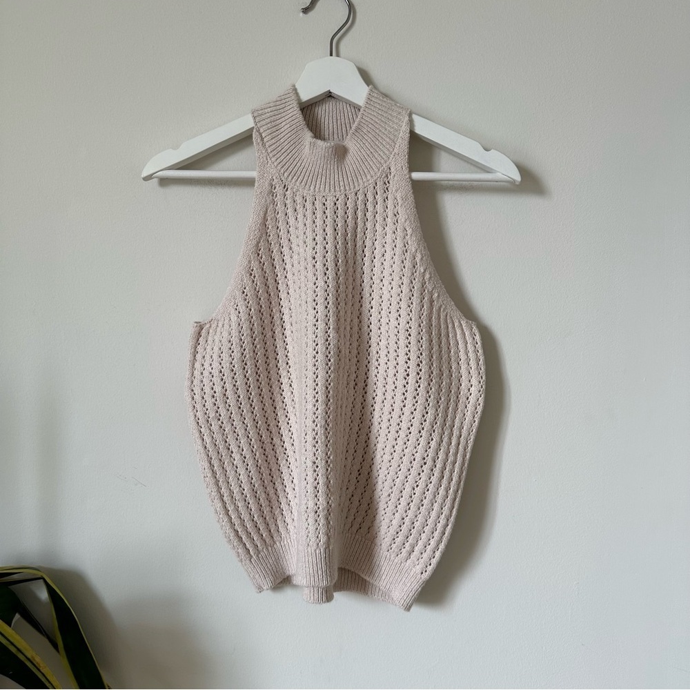 One Grey Day Knit Sweater Vest Nude Cotton Blend Sleeveless Size Small